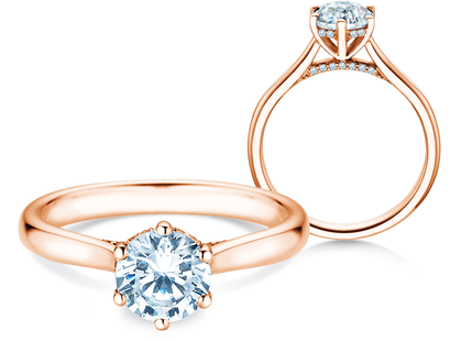 Bague de fiançailles Classic 6 Hidden Halo en or rose
