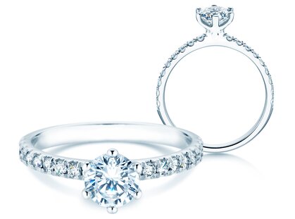 Bague de fiançailles Classic Pavé en 9K or blanc avec diamants de laboratoire 1,11ct