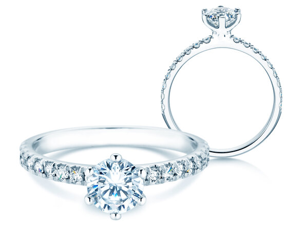 Bague de fiançailles Classic Pavé en 18K or blanc avec diamants 1,11ct G/SI