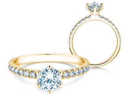 Bague de fiançailles Classic Pavé en 14K or jaune avec diamants de laboratoire 1,36ct E/VS