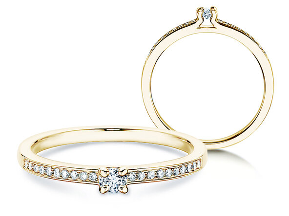 Bague de fiançailles Modern Pavé dans 14K or jaune avec diamants 0,15ct G/SI