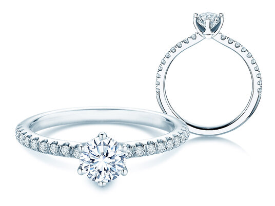 Bague de fiançailles Royal Pavé en 9K or blanc avec diamants naturels 0,65ct G/SI