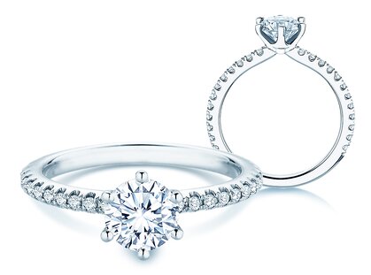 Bague de fiançailles Royal Pavé en 9K or blanc avec diamants naturels 1,22ct G/SI
