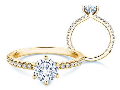 Bague de fiançailles Royal Pavé en 9K or jaune avec diamants naturels 1,22ct G/SI