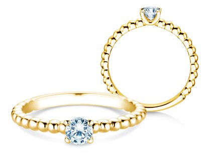 Bague de fiançailles Classic Beads en 9K or jaune avec diamant 0,30ct G/SI
