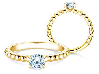Bague de fiançailles Classic Beads en 18K or jaune avec diamant 0,60ct H/SI