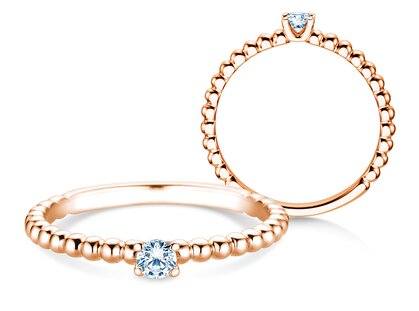 Bague de fiançailles Classic Beads en 9K or rose avec diamant 0,10ct G/SI