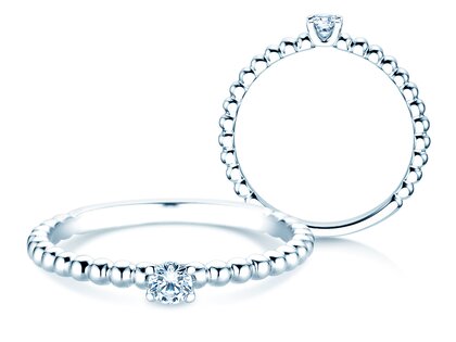 Bague de fiançailles Classic Beads en Argent 925/- avec diamant 0,10ct H/SI