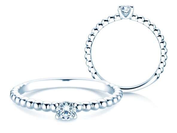 Bague de fiançailles Classic Beads en 14K or blanc avec diamant 0,15ct G/SI