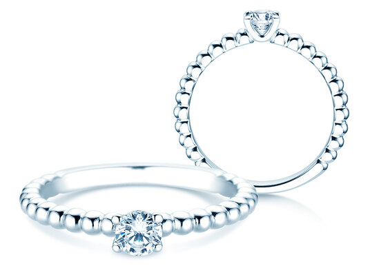 Bague de fiançailles Classic Beads en 9K or blanc avec diamant 0,25ct H/SI