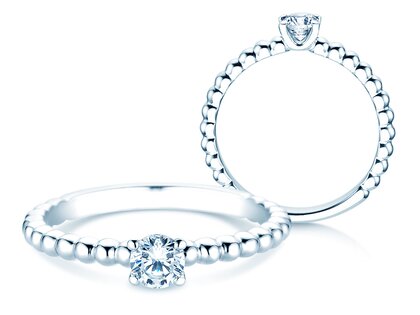 Bague de fiançailles Classic Beads en 9K or blanc avec diamant 0,30ct H/SI