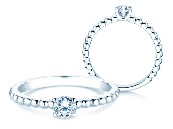 Bague de fiançailles Classic Beads en 9K or blanc avec diamant 0,30ct H/SI