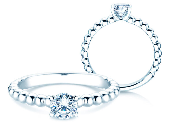 Bague de fiançailles Classic Beads en 9K or blanc avec diamant 0,50ct G/SI