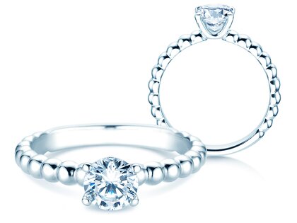 Bague de fiançailles Classic Beads en 14K or blanc avec diamant 0,75ct G/SI