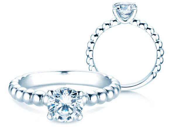 Bague de fiançailles Classic Beads en 9K or blanc avec diamant 1,00ct D/IF