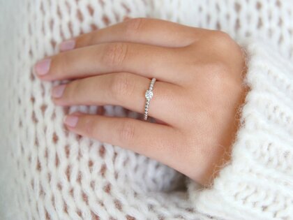 Bague de fiançailles Classic Beads en 14K or blanc avec diamant 0,15ct G/SI