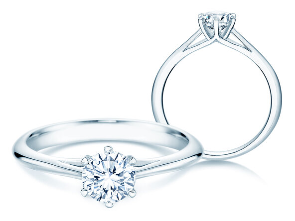 Bague de fiançailles Heaven 6 en 9K or blanc avec diamant 0,60ct H/SI