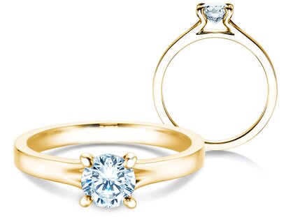 Bague de fiançailles Modern en 9K or jaune avec diamant de laboratoire 0,75ct E/VS